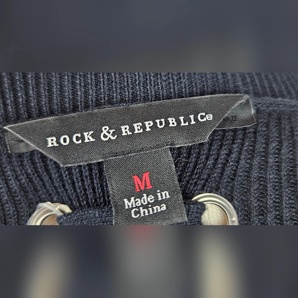 Rock & Republic Blue Black Ombre Lace‎ Up Back Sweater Med Glampunk Whimsigoth